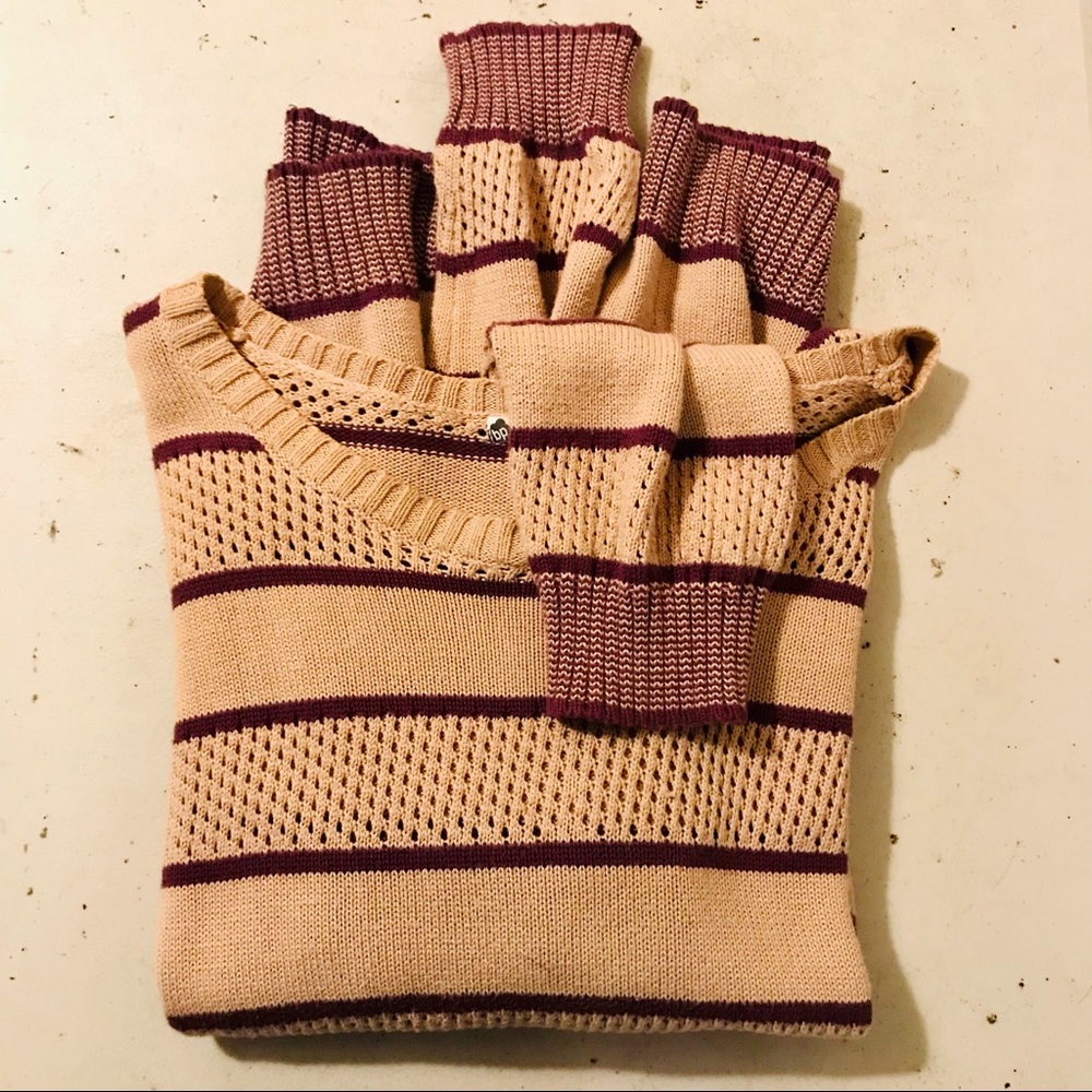Nordstrom bp tan & burgundy striped sweater. Knit. XL/size 14.